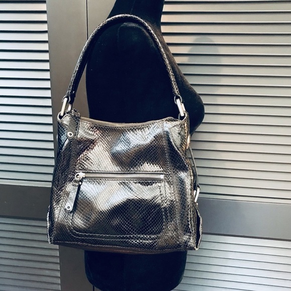 Cole Haan Black Embossed Snakeskin Shoulder Bag - Picture 3 of 16